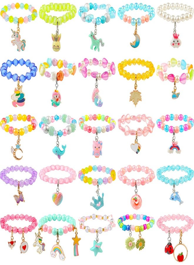 SOTOGO 55 Pieces Girls Bracelets Set Colorful Bracelets Princess Rainbow Unicorn Bracelet Charm Beaded Dress up Party Favors Bracelet for Kids Girls - Image 1
